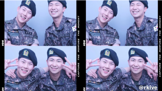 BTS队长RM和MONSTA X周宪穿著军服一起拍人生四格！两人的可爱酒窝让人印象深刻～