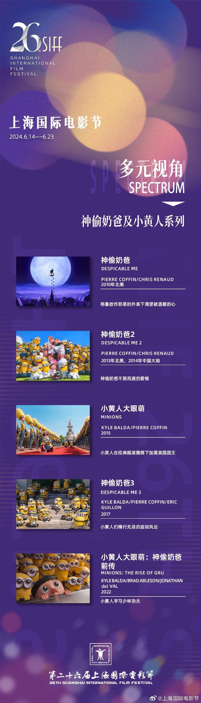 上影节片单陆续发布中 展映神偷奶爸及小黄人系列  第2张
