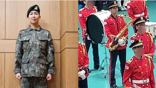 BTS防弹少年团RM军乐团工作照曝光！穿红礼服演奏萨克斯管，是从未见过的面貌啊  第1张